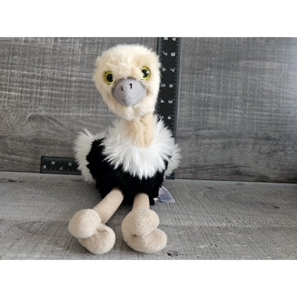 Aurora Ostrich Plush Stuffed Animal Fluffy Black White Gray Soft 2017 8" Toy - Picture 1 of 8